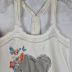 COPY - Desigual "Say Somethinh Nice" White Sequin Boho Strapy Tank Top Size Med…